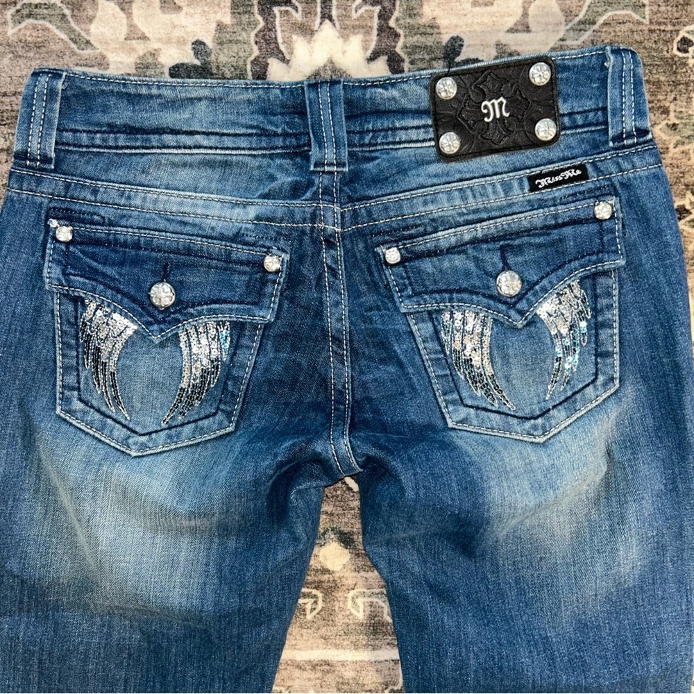Miss Me Dark Blue angel wings capri Cropped Jeans - Picture 3 of 4